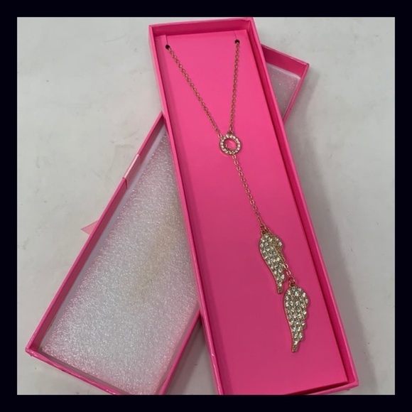 Victoria’s Secret Gold Necklace Rhinestone Angel Wings New in Box - Picture 5 of 7